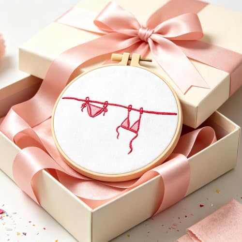 Image of Crafmanoe Easy Hand Embroidery Kits for Adults Beginners, Embroidery Starters Kits, Pink Bikini Stamped Cross Stitch Kits Needlepoint Kits for Beginners Adults, Embroidery Hoop, Thread, Video Tutorial
