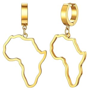 FaithHeart African Earrings, Lightweight Gold Hoop Earrings for Women Gold Plated Stainless Steel Women’s Drop & Dangle Earrings African Map Shaped Trendy Jewelry
