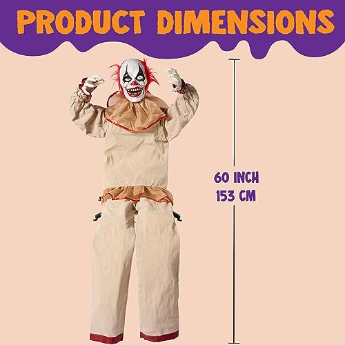 JOYIN 60” Halloween Animatronic Sitting Clown Decoration with Light-Up Eyes, Creepy Sound, Moving Arms & Head (Sound & Light Activated) for Halloween Haunted House Indoor Outdoor Lawn Yard Decorations — photo 5