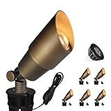 COLOER Brass Landscape Spotlights, 6 Pack Spot Lights Outdoor with 5W Aluminum Housing MR16 LED Bulb 2700K 450LM, 12V AC/DC Low Voltage Outdoor Lighting for Yard, Uplight for Garden and Patio(101B)