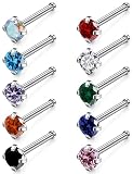 Gnznzko Piercing de nariz de acero inoxidable quirúrgico de titanio de 18 G, 20 G, 22 G, para mujer, en forma de L, piercing de nariz, joyería para mujeres y hombres, circonita cúbica de diamante de