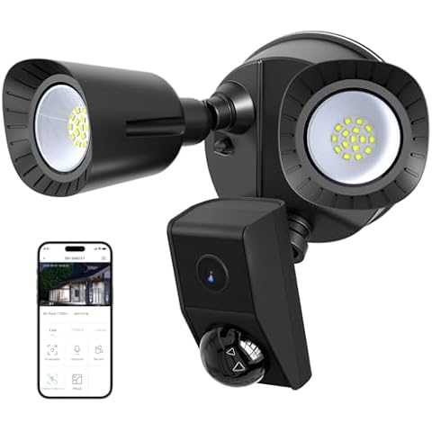R.W.FLAME Floodlight Camera, 1650LM LED, 2K HD Outdoor Security Camera, 2 Way Audio,120° Wide View, IP65 Waterproof,110dB Siren, Cloud & Local Storage, HD Night Vision, for Home Surveillance, Wired Cover