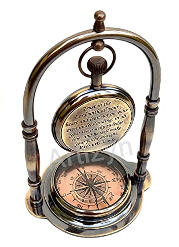 Trust In The Lord Quote Shelf/Table Clock, Engraved Brass Desk Clock & Camping Compass Confirmation Christian Gift For Men & Women, Jesus Religious Gift For Teen Boys, Easter Gift For Daughter & Son #TOP3
