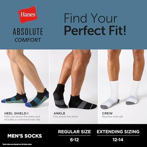 Hanes Men's Ankle Socks Pack, 4-Pair Pack, Absolute Active Cushioned Moisture-Wicking Seamless Toe Pack - 2