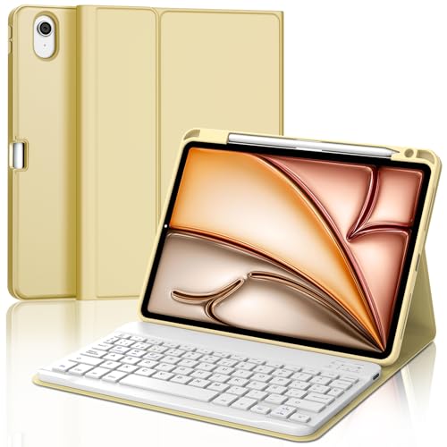FOGARI Teclado para iPad Air 11 M2/M3 2024/2025, Funda para iPad Air 11 Pulgadas M2/M3 con Español Ñ Teclado Bluetooth Wireless, Amarillo