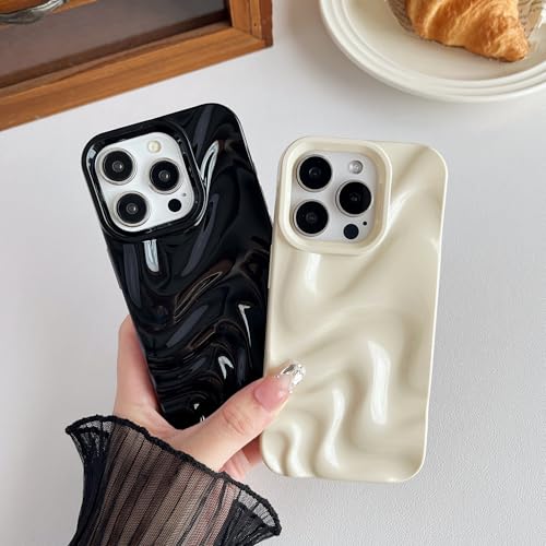 Coque iPhone 15 Pro argent motif vague d'eau protection design