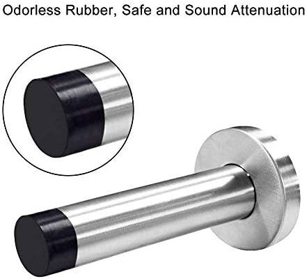2 PCs Adhesive Mounted Door Stop | Protect Furniture & Walls from Slamming Doors | No Screw Door Stop | Stainless Steel Door Stoppers with Sound Dampening Bumper Top