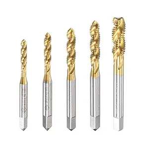 uxcell M3 M4 M5 M6 M8 Spiral Flute Taps Set Titanium Coated High-speed Steel Machine Thread Metric Screw Taps 5pcs