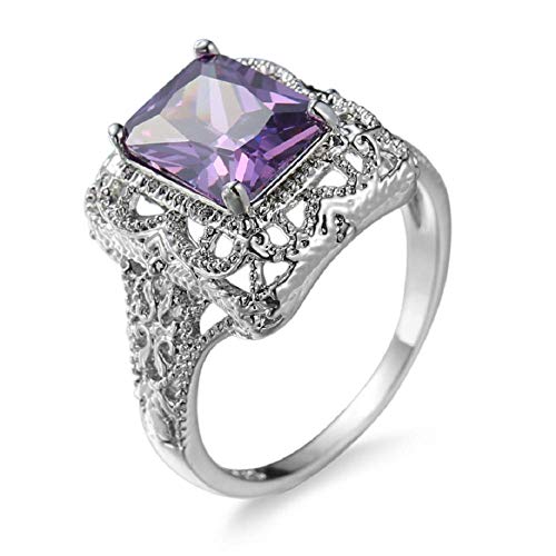 LVSHI Huge Natural 3.5Ct Tanzanite 925 Silver Carved Purple Zircon Ring Women Wedding Engagement Size 6-10 (US 8)