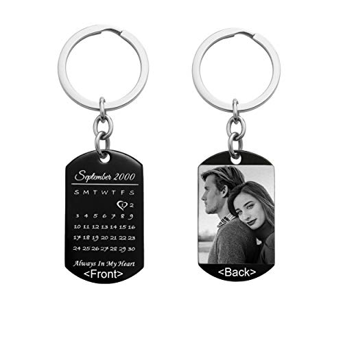 Dreambell Personalized Calendar Photo Picture Engraved Custom Dog Tag Pendant Key Ring Special Date Anniversary Wedding sweet 16 Birthday Graduation Keepsake Gift f/husband Dad Son Sister Teacher