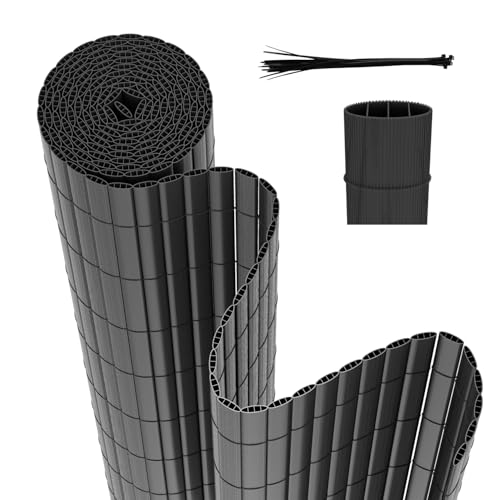 Hebitod PVC Sichtschutzmatte, Sichtschutzzaun 90x300cm Verdreifachen Verstärkung Innen, Balkon Sichtschutz mit Kabelbindern, Balkonverkleidung Windschutz für Balkon, Garten, (Anthrazit)