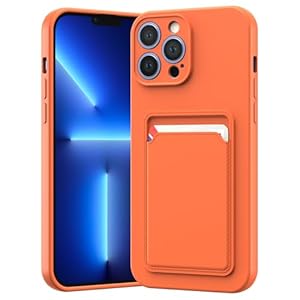 Beschermhoes voor iPhone 13 Pro Max 17,8 cm (6,7 inch), met kaartsleuf, siliconen, TPU, schokbestendig, geïntegreerd met kaartenvak en contant geld, oranje