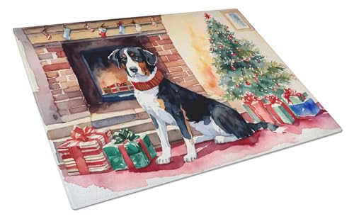 Caroline's Treasures DAC2597LCB Appenzeller Sennenhund Cozy Christmas Glass Cutting Board Large Decorative Tempered Glass Kitchen Cutting and Serving Board Large Size Chopping Board