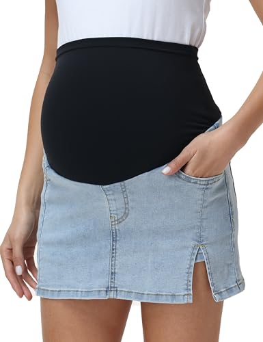 CEITAJUI Womens Maternity Denim Skirt Light Blue Medium