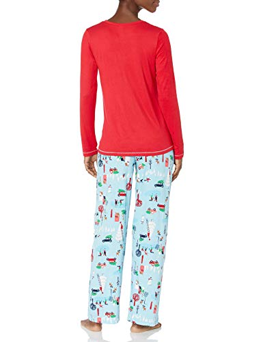 Hue Women's Printed Knit Tee And Pant 3 Piece Pajama Set, Ski Patrol-Joy Town, Medium #TOP1