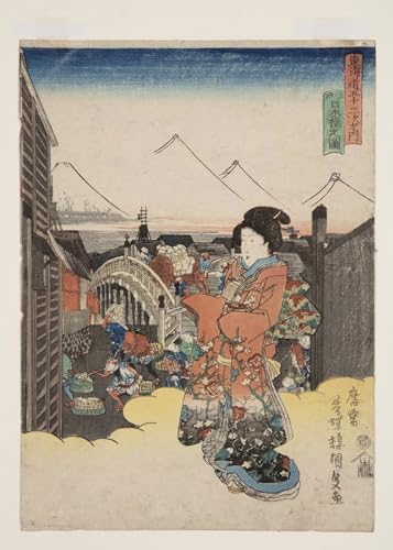 Peinture murale vue de Nihonbashi à Edo ukiyo-e de qualité supérieure 60x90