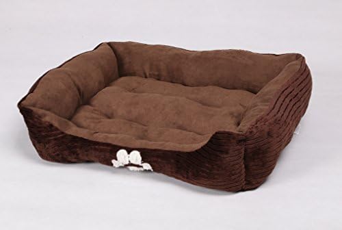 Long Rich HCT REC-005 Reversible Rectangle Pet Bed with Dog Paw Printing, Coffee, By Happycare Textiles, 25 by 21 inches Long Rich HCT REC-005 Reversible Rectangle Pet Bed with Dog Paw Printing, Coffee, By Happycare Textiles, 25 by 21 inches