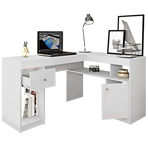 ACTUAL DIFFUSION Bureau d'angle Blanc avec Caisson et Rangements L 137.2 H 75.5 P 111.6 cm