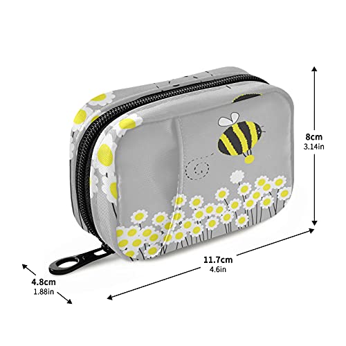 Image of Naanle Cartoon Daisy Bee Pill Box 7 Day Pill Case Travel Pill Organizer Bag with Zipper Portable Weekly Case Compact Size for Vitamin Supplement Holder