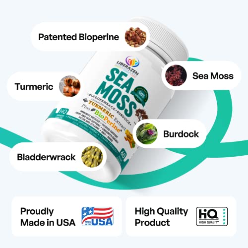 Organic Irish Sea Moss Pills - Wildcrafted Dr Sebi Inspired Seamoss Blend with Turmeric, Burdock Root & Bladderwrack, Enhanced with Black Pepper - 60 Capsules - Image 4
