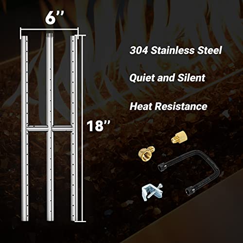 Image of Skyflame 18 inch x 6 inch Rectangular Gas Fire Pit and Fireplace H-Burner with 3 Pipes - 304 Stainless Steel - for Indoor & Outdoor Use