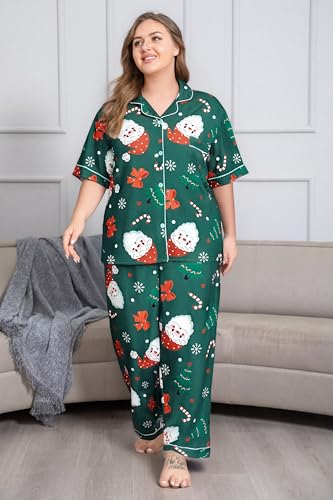 Image of Vozanet Women's Plus Size Pajamas Button Down Shirt and Pants Soft Lounge Sets Bride Nighty Bottom with Pockets 1x to 5x