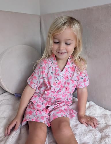 Image of Arshiner Girls Pajamas Sets Short Sleeve Kids Pjs Button Down Sleepwear