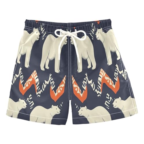 Jucciaco Boys Swim Trunk Quick Dry Beach Board Shorts White Bear Cartoon Black Swimwear for Kids