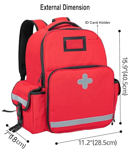 Image of AHM Emergency Medical Backpack Empty, First Responder EMT Bag for EMS, Camping, Hiking, Home Health, Field Trips - Red (Bag Only)