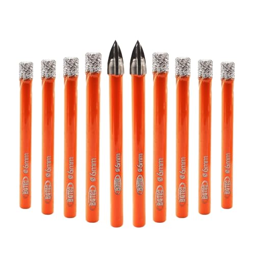 BGTEC Dry Diamond Drill Bits Set - 8pcs 6mm Tile Drill Bits and 2pcs 6mm Carbide Drill for Granite Marble Porcelain Ceramic