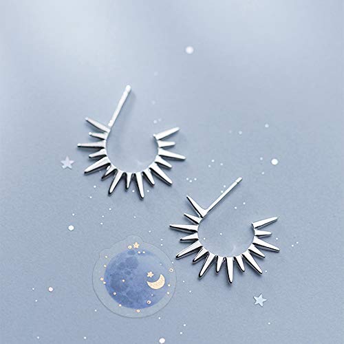 Punk Spike Sunlight Stud Small Hoop Earrings For Women Girls S925 Sterling Silver Fashion Open Hoops Dainty Half Open Piercing Post Huggie Hoops White Gold Plated Cute Minimalist Hypoallergenic Jewelry Gifts Bff Birthday Mom (Silver) #TOP2