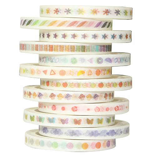 YUBX Skinny Basic Washi Tape Set 12 Rolls Decorative Tapes 5MM Wide Scrapbook for DIY Craft Art Projects Journal Gift Wrapping (A 12 Rolls)
