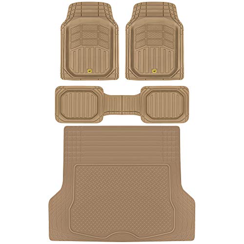 Bdk Cat® Camt-9013 (3-Piece) Large Heavy Duty Rubber Car Floor Mats With Trunk Cargo Liner, Trim To Fit Front & Rear Combo Set For Car Sedan Suv Van, All Weather #TOP17