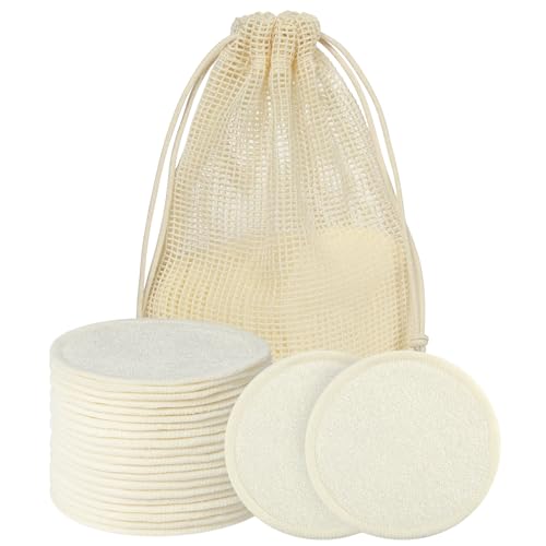 HOTUT Dischetti Struccanti Lavabili in bambù Riutilizzabili,20 Pezzi Dischetti Struccanti Riutilizzabili in cotone con Sacchetti in Rete Lavabili,Dischetti Ecologici per Viso Occhi Collo Labbra
