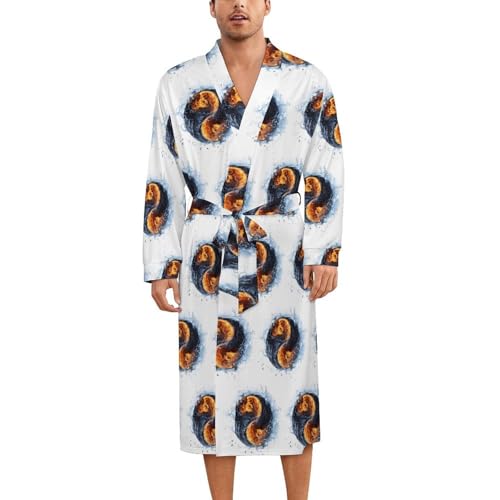 Water Fire Yin And Yang Soft Robe Long Sleeve Bathrobes V Neck Sleepwear Spa Robes with Belt Men Woman