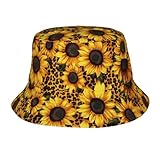 REVENEVER Bucket Hat for Women Men Leopard Sunflower Printing Summer Beach Sun Hat Lightweight Fisherman Travel Hat for Unisex