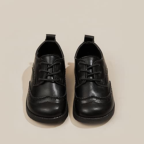 Lennuoma Boy's Girl's Classic Black Matte Lace-Up School Formal Oxford Comfort Dress Shoes Flats (Toddler/Little Kid) (24, Black, Numeric_7) #TOP3