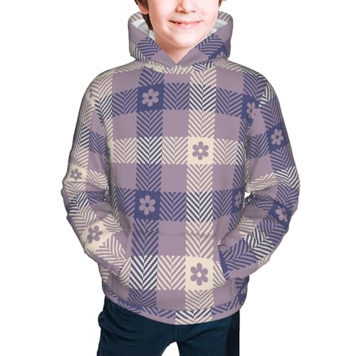 Purple Floral Gingham Check Plaid Kid Hoodies Boys Sweatshirts Girls Pullover with Pocket3