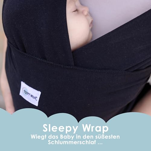 Sleepy Wrap Babytragetuch - Baumwoll Tragetuch Baby Neugeboren bis 15 kg, Maschinenwaschbar, Kuschelweich & Atmungsaktiv (Schwarz)