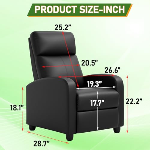 Image of PayLessHere Recliner Chair Single Reclining Sofa Home Theater Seating with Lumbar Support and Padded Backrest for Living Room and Bedroom (Leather, Black-Massage)