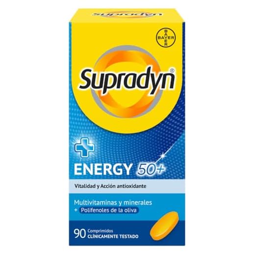 Supradyn Energy 50+ Complejo Vitamínico Con Antioxidantes Para Mayores De 50, 12 Vitaminas, 9 Minerales Y Polifenoles, Energía Con Efecto Antioxidante, Oliva, Amarillo, 90 Unidades (Paquete de 1)