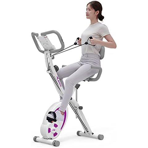 leikefitness Folding Stationary Bike Recumbent Exercise Bike w/Arm Resistance Bands-Pulse Sensor-LCD Monitor and Easy to Assemble Indoor Cycling Bike 2280 (PURPLE) Cover