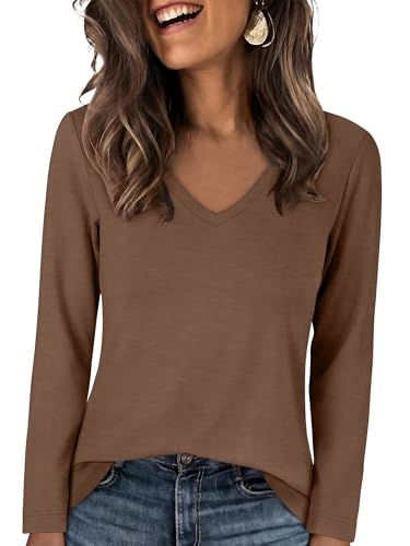 Image of ANRABESS Long Sleeve Shirts for Women Wrinkle Free V Neck Fall Top