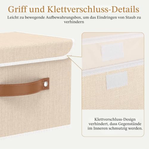OUTBROS 3 Set Aufbewahrungsbox mit Deckel, Stoffboxen 26×20×17cm, Beige – Ansicht 7