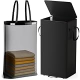 Criusia Laundry Hamper with Lid and Foot Pedal, 100L Fabric Laundry Basket with Removable Mesh Bag, Slim Foldable Design for Bathroom and Laundry Room (Black)