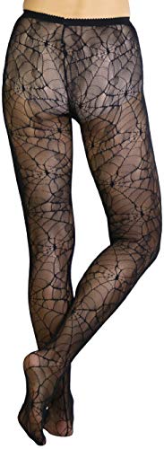 Image of ToBeInStyle Women's Spiderweb & Crawling Spider Print Hosiery Tights & Thigh High Stockings