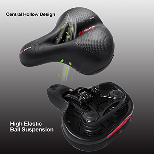 Fahrradsattel – Memory Foam Sattel mit Regencover - ergonomisches Hollow Design – mit Reflektorband für das Bein (Schwarz) - Image 5