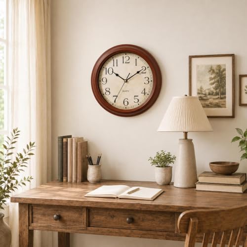 Image of KECYET Wall Clocks Battery Operated Silent Small Vintage (Pumpkin Orange) | Kitchen Living room Analog Home office Bathroom Bedroom