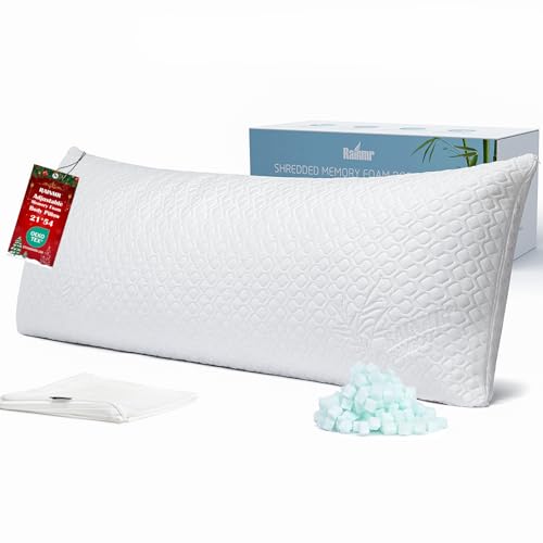 Rainmr Shredded Memory Foam Full Body Pillow – Side Sleeper – Huggable Long Pillow for Body Relief – with Ultra Soft Cooling Cover, 20 x 54 inches