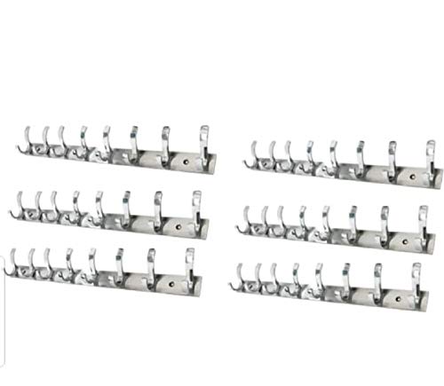 Deeplax s types 8 Hooks Stainless Steel Bathroom Cloth Hooks/Hanger/Key Holder/Door Wall Robe Hooks Rail for Hanging Keys, Clothes, Towel Hook Rail Stainless Steel Pack of 6 PCS Hangers (Silver)